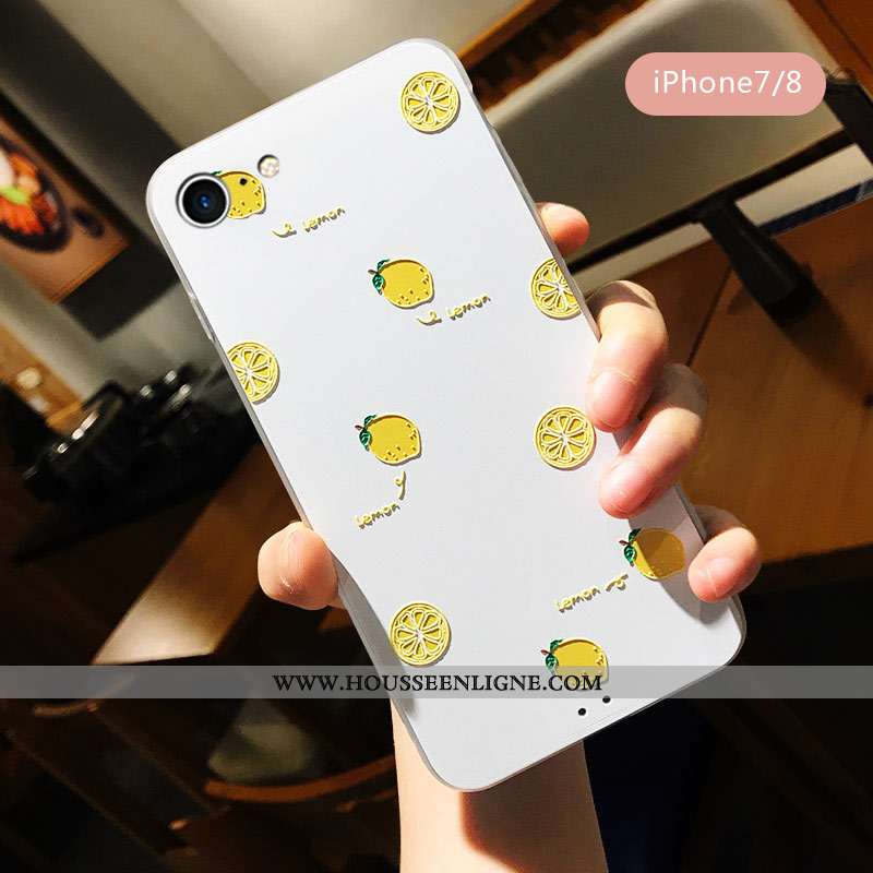 Étui iPhone 7 Délavé En Daim Personnalité Tout Compris Incassable Blanc Coque Petit Blanche