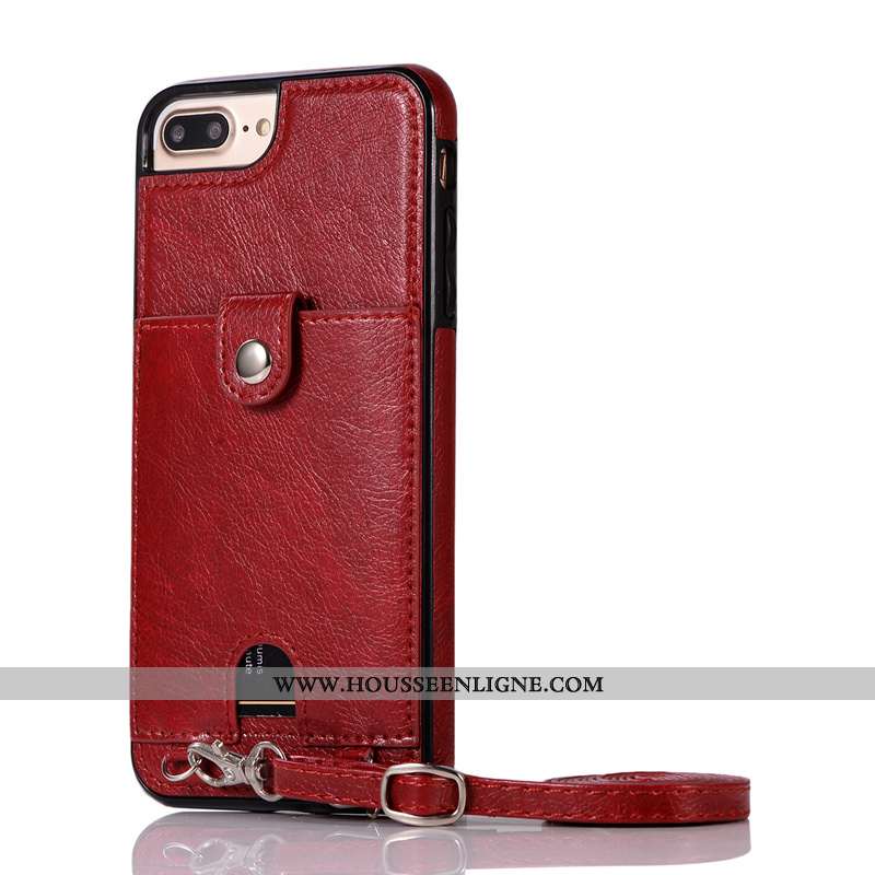 Étui iPhone 7 Plus Cuir Protection Pu Rouge Carte Ornements Suspendus