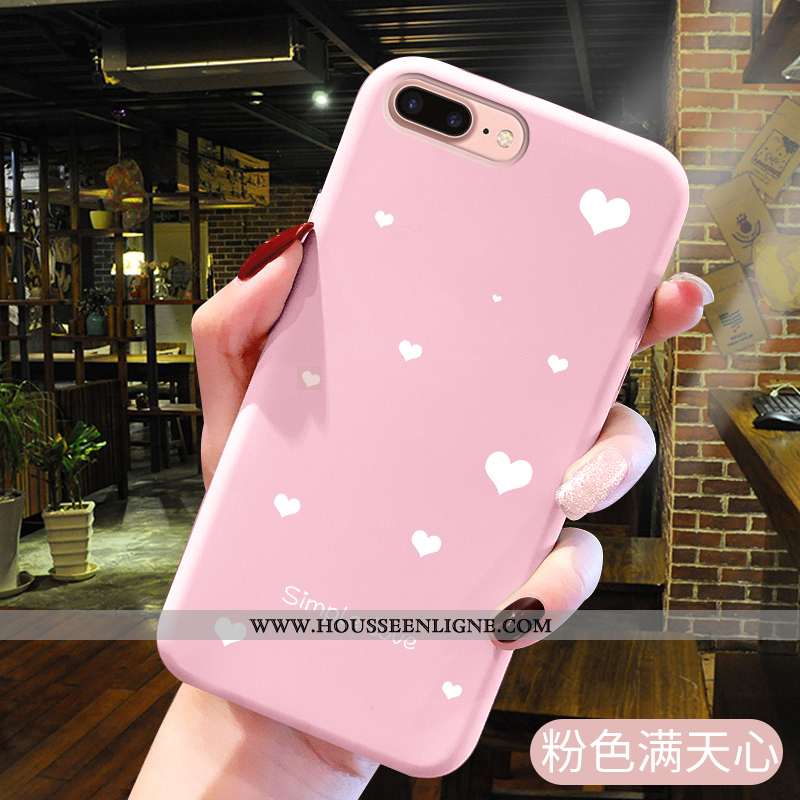 Étui iPhone 7 Plus Dessin Animé Fluide Doux Rose Coque Cœur Incassable