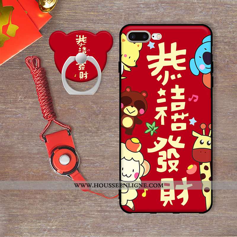 Étui iPhone 7 Plus Dessin Animé Protection Pu Coque Rouge Téléphone Portable