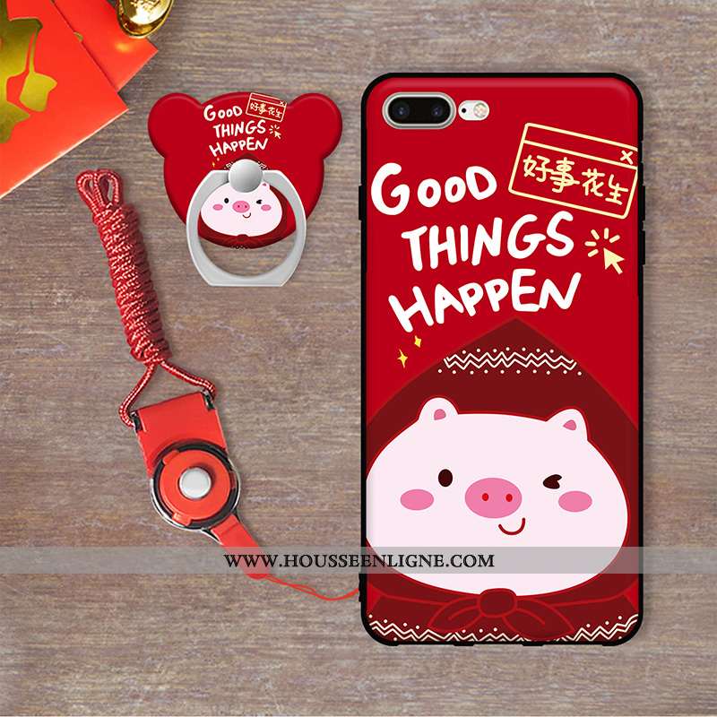 Étui iPhone 7 Plus Dessin Animé Protection Pu Coque Rouge Téléphone Portable