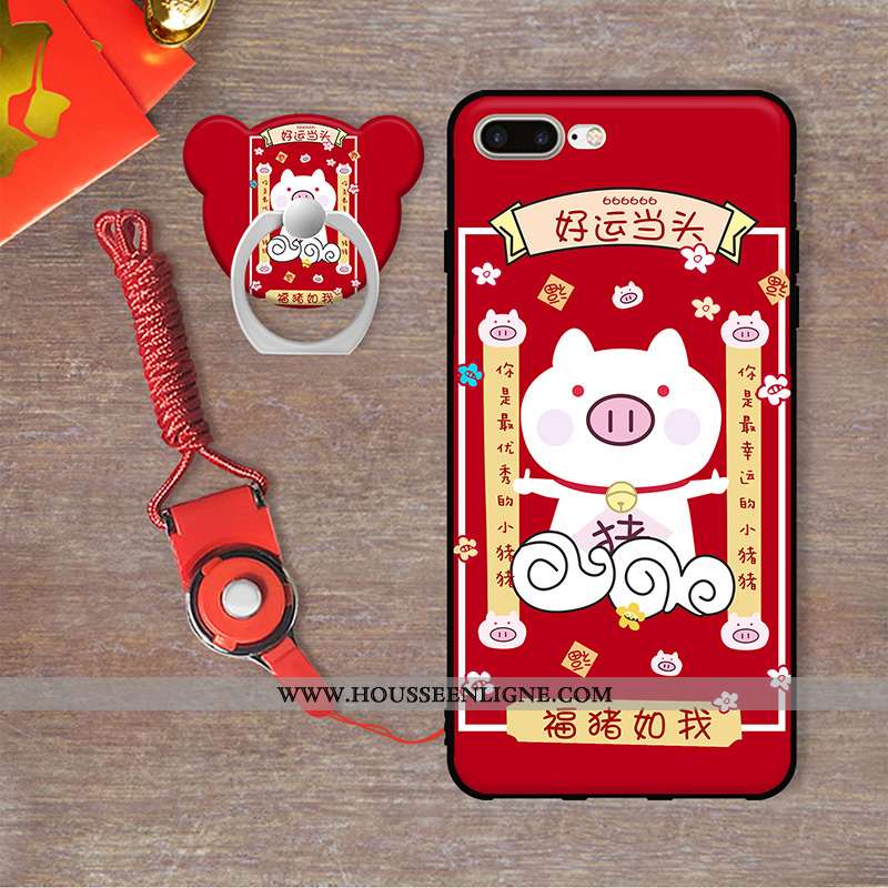 Étui iPhone 7 Plus Dessin Animé Protection Pu Coque Rouge Téléphone Portable