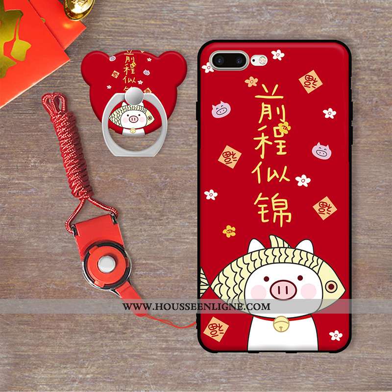 Étui iPhone 7 Plus Dessin Animé Protection Pu Coque Rouge Téléphone Portable