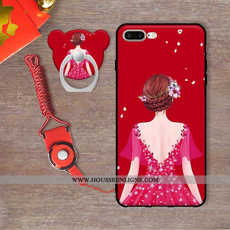 Étui iPhone 7 Plus Dessin Animé Protection Pu Coque Rouge Téléphone Portable