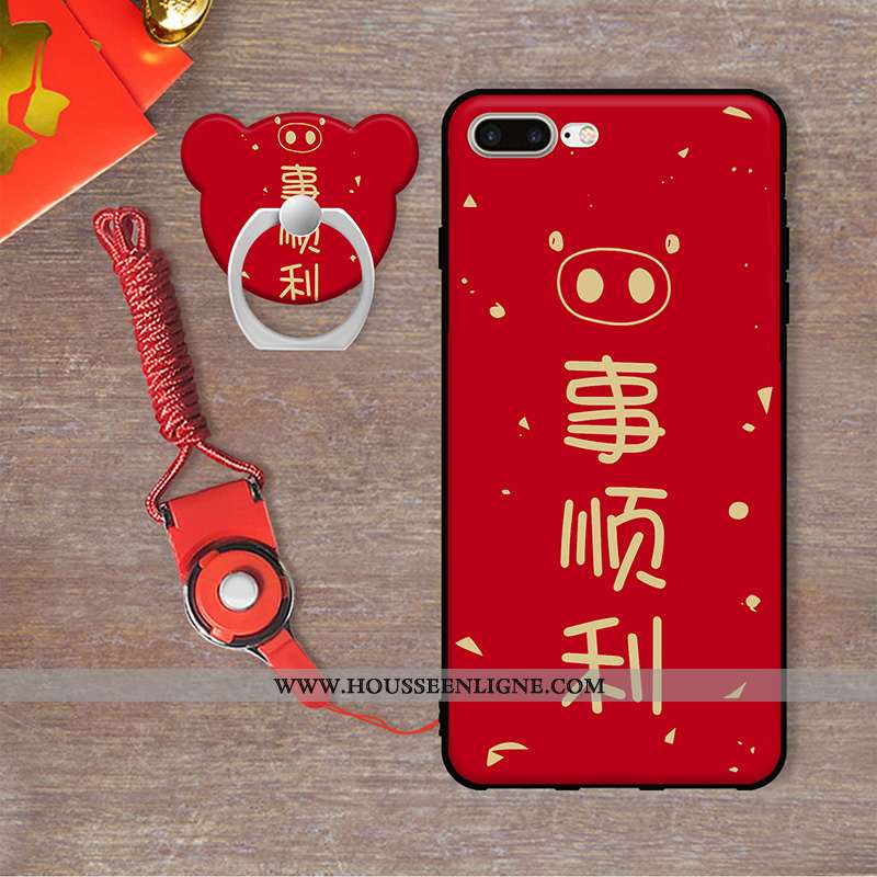 Étui iPhone 7 Plus Dessin Animé Protection Pu Coque Rouge Téléphone Portable