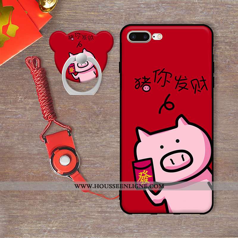 Étui iPhone 7 Plus Dessin Animé Protection Pu Coque Rouge Téléphone Portable