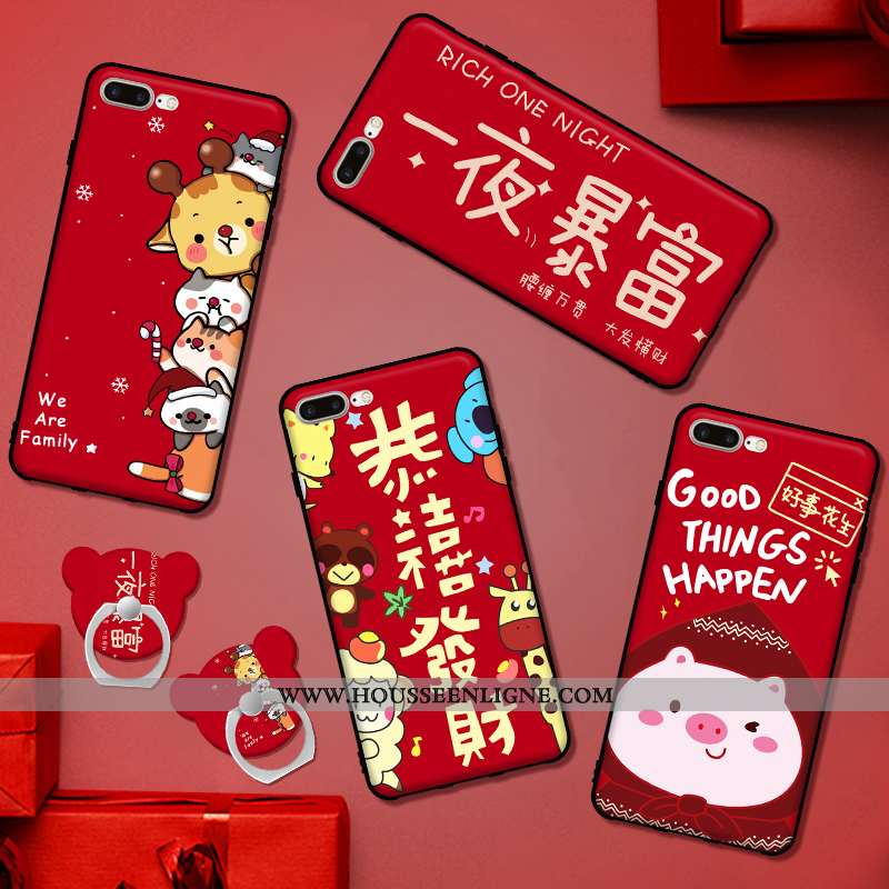 Étui iPhone 7 Plus Dessin Animé Protection Pu Coque Rouge Téléphone Portable