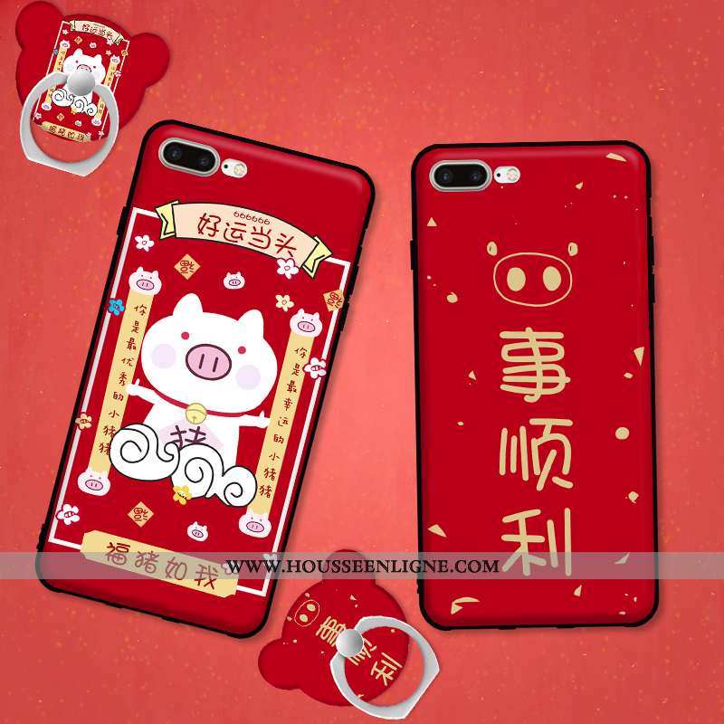 Étui iPhone 7 Plus Dessin Animé Protection Pu Coque Rouge Téléphone Portable