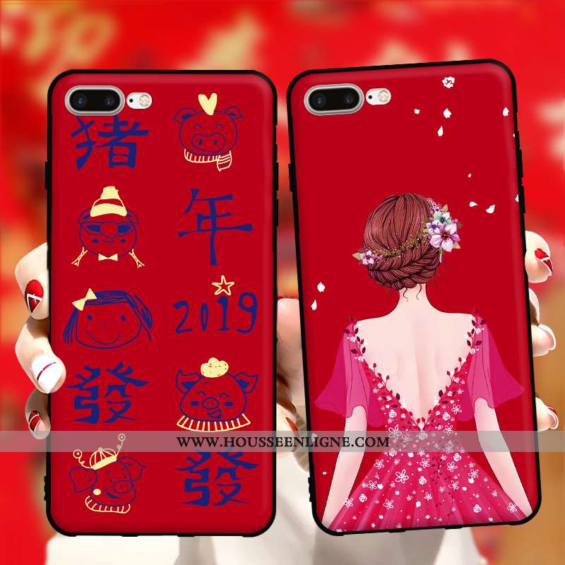 Étui iPhone 7 Plus Dessin Animé Protection Pu Coque Rouge Téléphone Portable