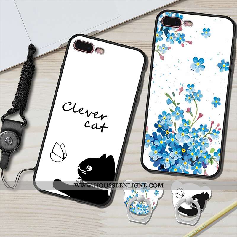 Étui iPhone 7 Plus Fluide Doux Silicone Blanc Ornements Suspendus Anneau Coque Téléphone Portable Bl