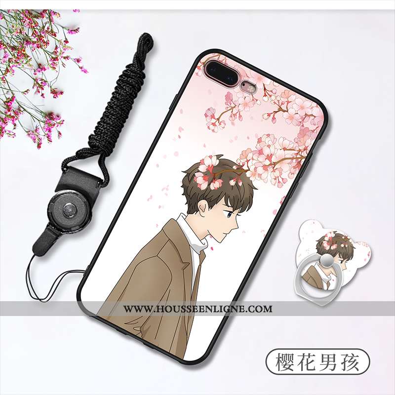 Étui iPhone 7 Plus Fluide Doux Silicone Blanc Ornements Suspendus Anneau Coque Téléphone Portable Bl