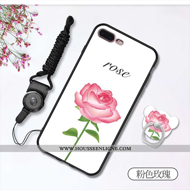 Étui iPhone 7 Plus Fluide Doux Silicone Blanc Ornements Suspendus Anneau Coque Téléphone Portable Bl
