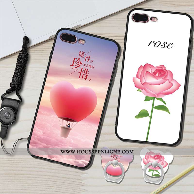 Étui iPhone 7 Plus Fluide Doux Silicone Blanc Ornements Suspendus Anneau Coque Téléphone Portable Bl