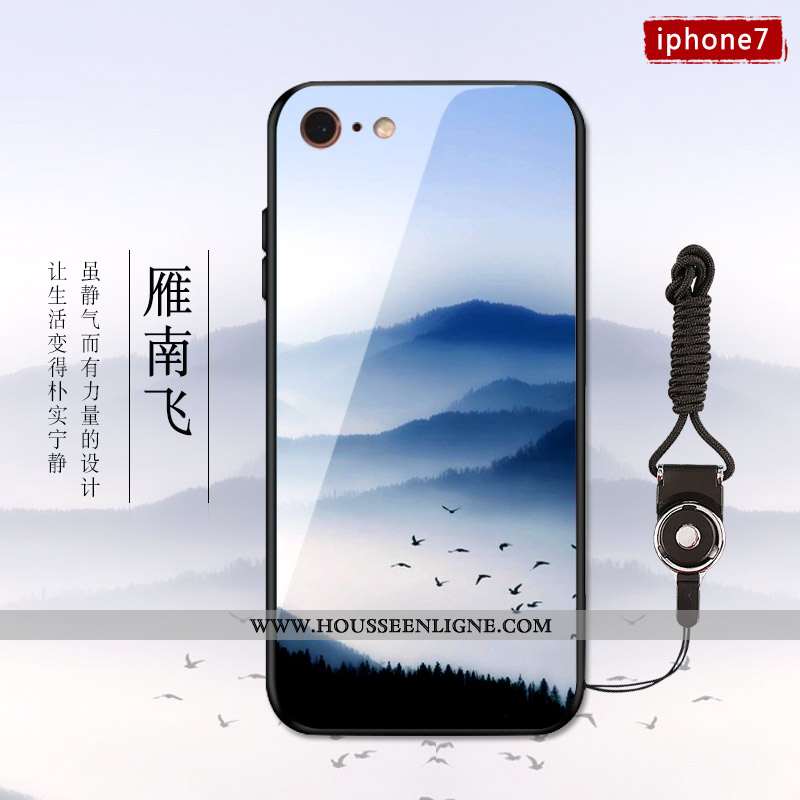Étui iPhone 7 Plus Verre Personnalité Nouveau Style Chinois Tendance Téléphone Portable Bleu