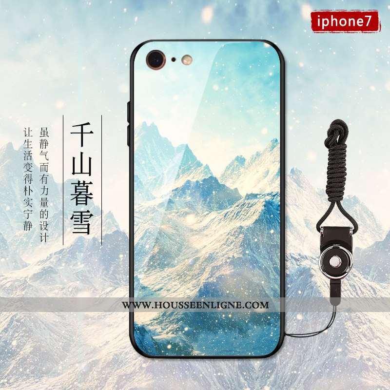 Étui iPhone 7 Plus Verre Personnalité Nouveau Style Chinois Tendance Téléphone Portable Bleu
