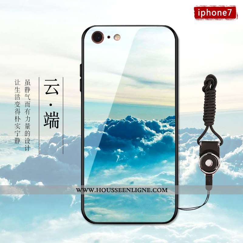 Étui iPhone 7 Plus Verre Personnalité Nouveau Style Chinois Tendance Téléphone Portable Bleu