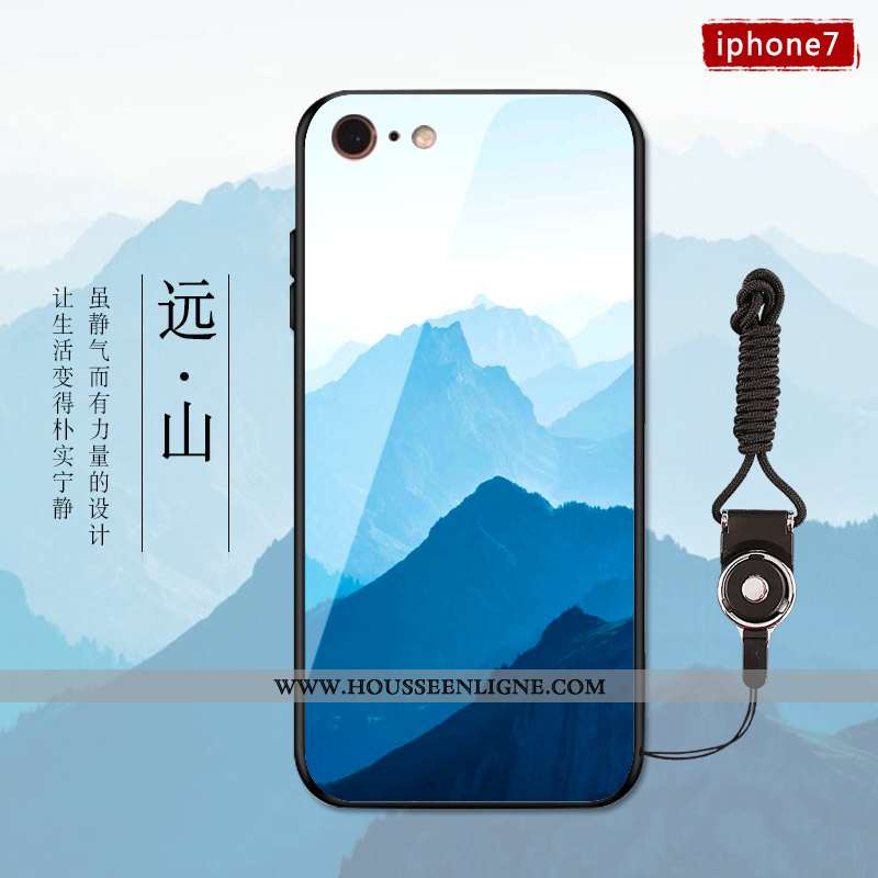 Étui iPhone 7 Plus Verre Personnalité Nouveau Style Chinois Tendance Téléphone Portable Bleu