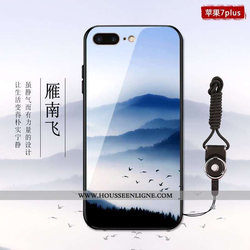 Étui iPhone 7 Plus Verre Personnalité Nouveau Style Chinois Tendance Téléphone Portable Bleu