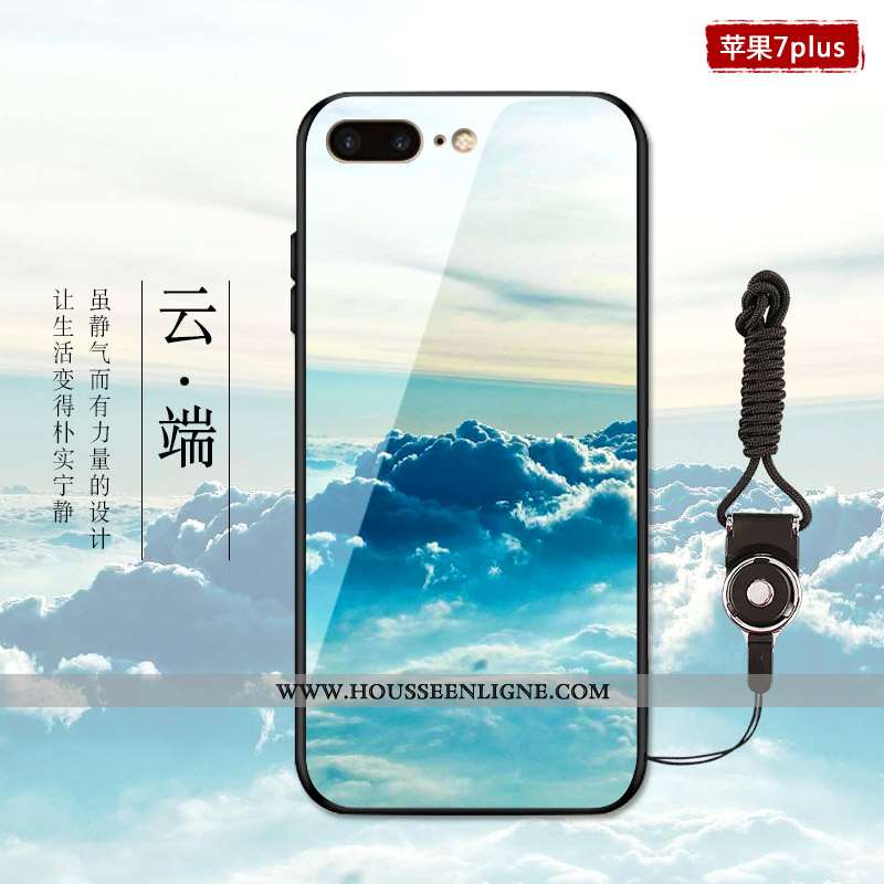 Étui iPhone 7 Plus Verre Personnalité Nouveau Style Chinois Tendance Téléphone Portable Bleu