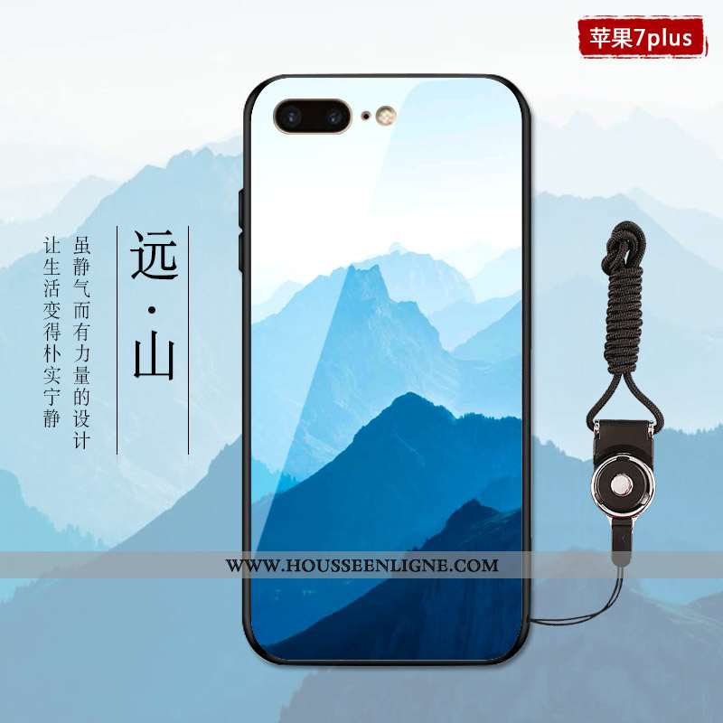 Étui iPhone 7 Plus Verre Personnalité Nouveau Style Chinois Tendance Téléphone Portable Bleu