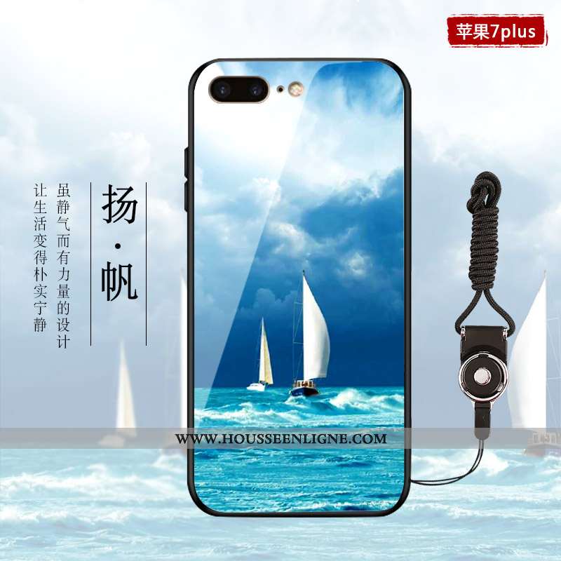 Étui iPhone 7 Plus Verre Personnalité Nouveau Style Chinois Tendance Téléphone Portable Bleu
