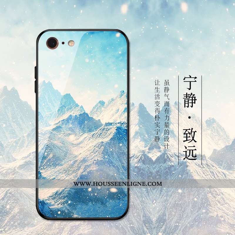 Étui iPhone 7 Plus Verre Personnalité Nouveau Style Chinois Tendance Téléphone Portable Bleu