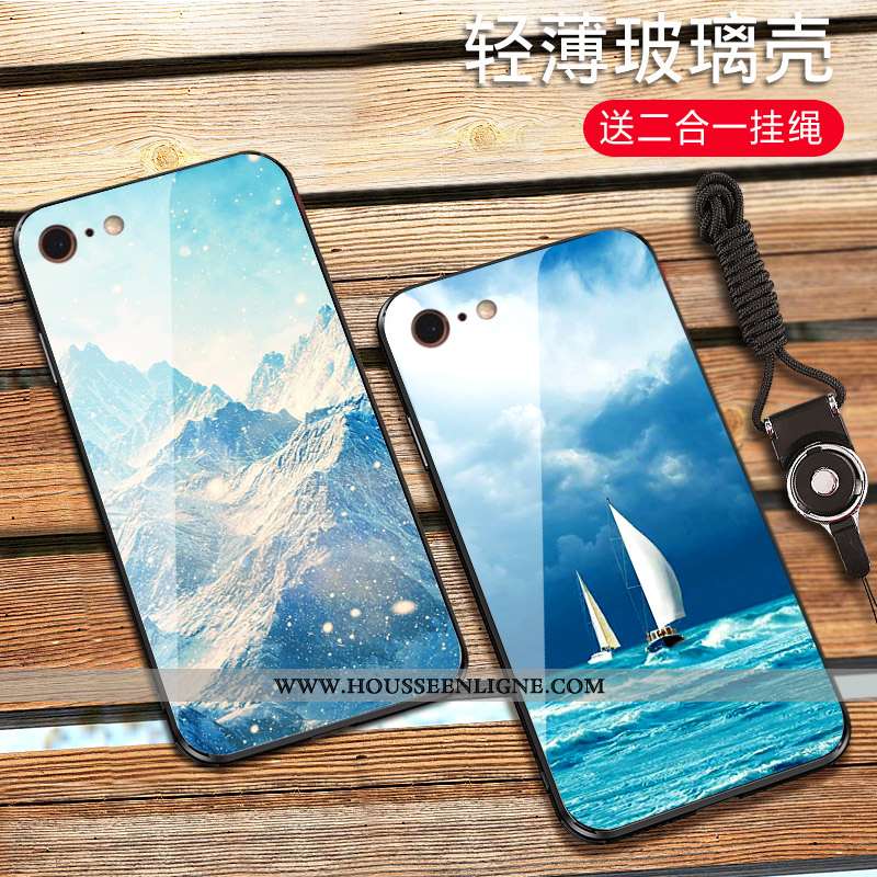 Étui iPhone 7 Plus Verre Personnalité Nouveau Style Chinois Tendance Téléphone Portable Bleu