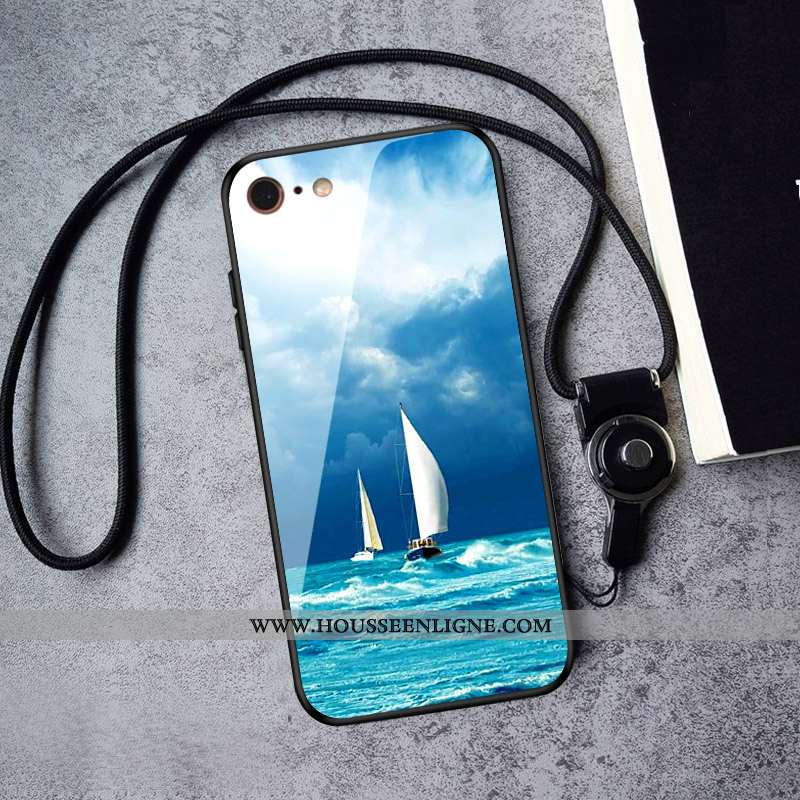 Étui iPhone 7 Plus Verre Personnalité Nouveau Style Chinois Tendance Téléphone Portable Bleu