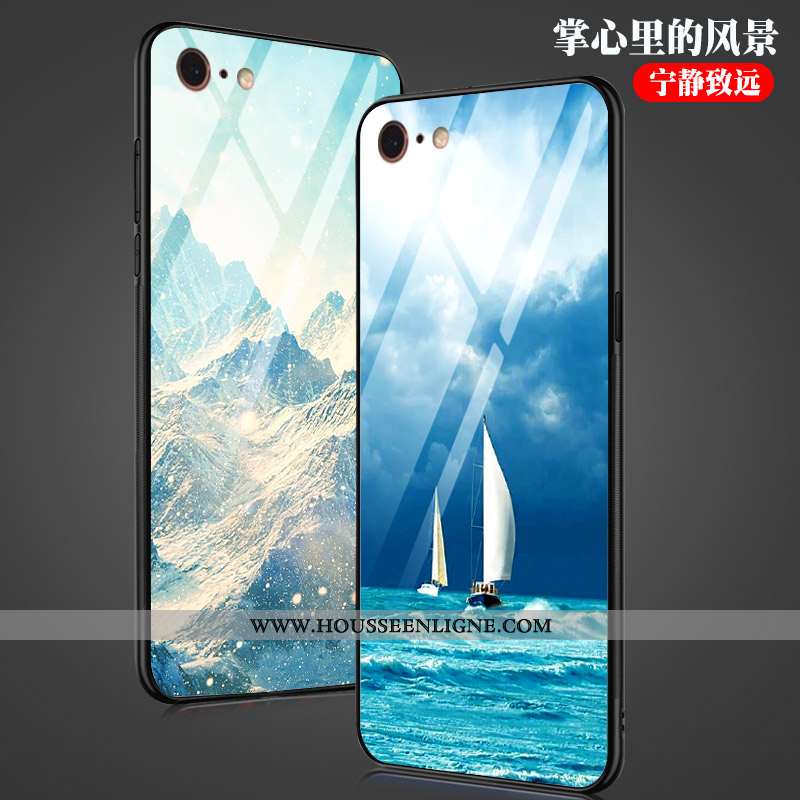 Étui iPhone 7 Plus Verre Personnalité Nouveau Style Chinois Tendance Téléphone Portable Bleu
