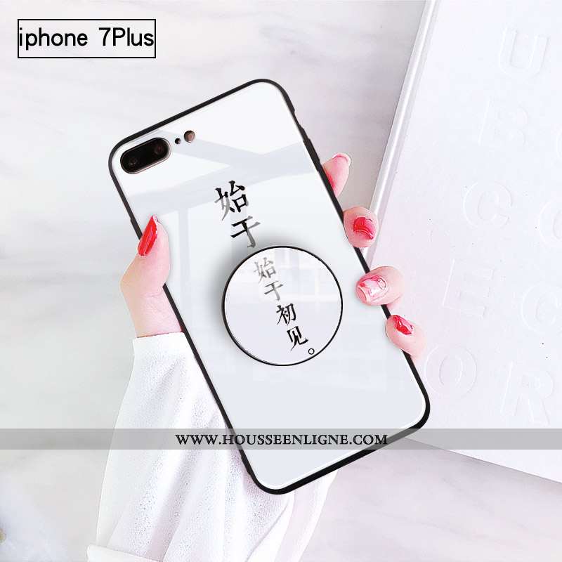 Étui iPhone 7 Plus Verre Personnalité Protection Support Coque Blanc Blanche