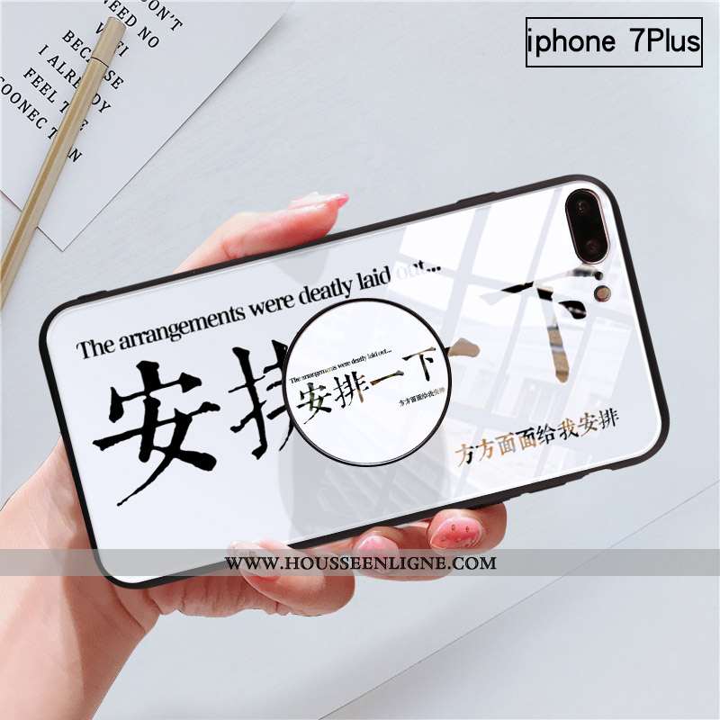Étui iPhone 7 Plus Verre Personnalité Protection Support Coque Blanc Blanche