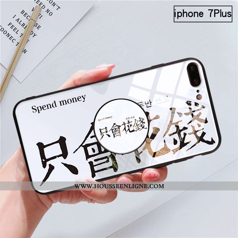 Étui iPhone 7 Plus Verre Personnalité Protection Support Coque Blanc Blanche