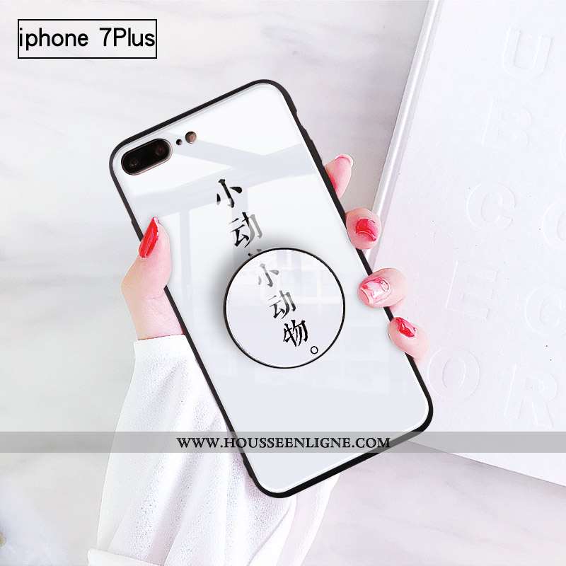 Étui iPhone 7 Plus Verre Personnalité Protection Support Coque Blanc Blanche