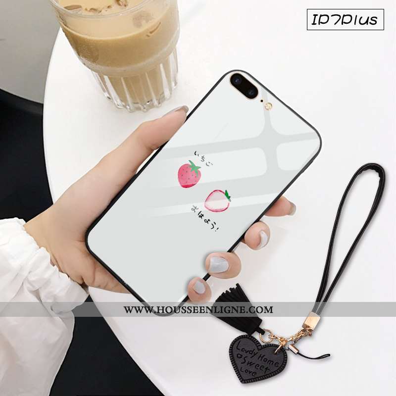 Étui iPhone 7 Plus Verre Tendance Téléphone Portable 2020 Nouveau Amoureux Pu Blanche