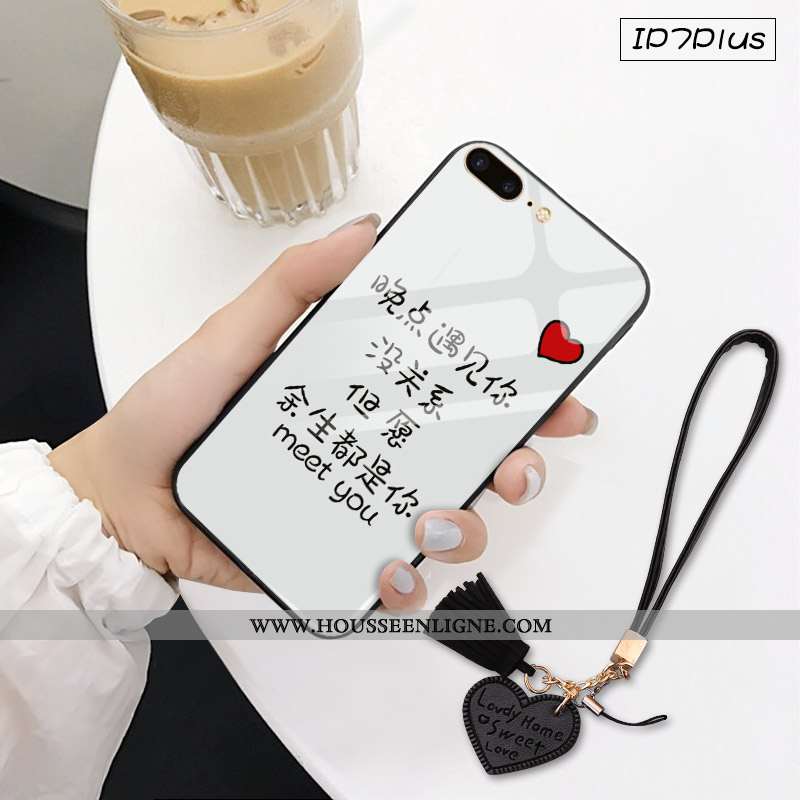 Étui iPhone 7 Plus Verre Tendance Téléphone Portable 2020 Nouveau Amoureux Pu Blanche