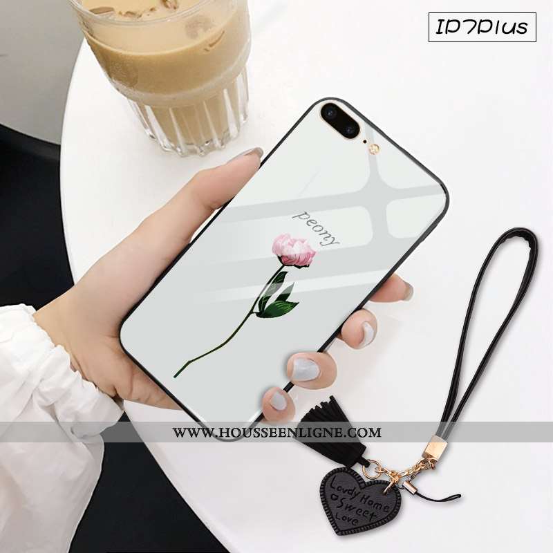 Étui iPhone 7 Plus Verre Tendance Téléphone Portable 2020 Nouveau Amoureux Pu Blanche