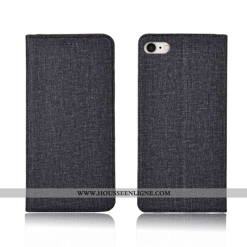 Étui iPhone 7 Protection Cuir Noir Lin Silicone Nouveau