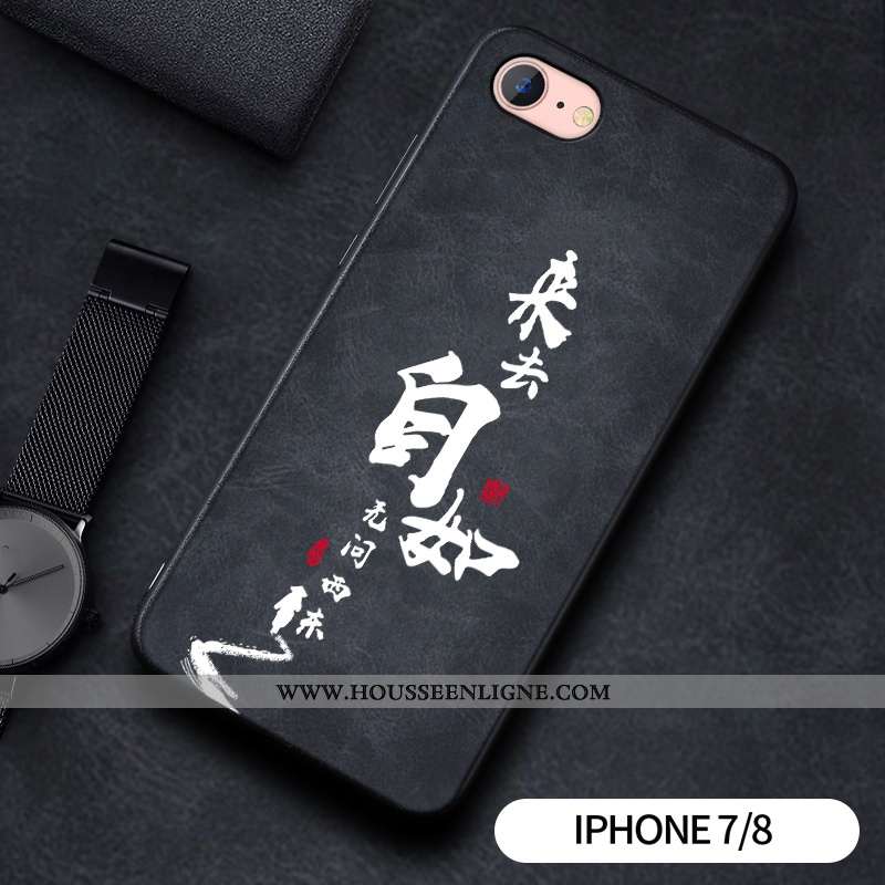 Étui iPhone 7 Silicone Protection Téléphone Portable Gaufrage Noir Coque