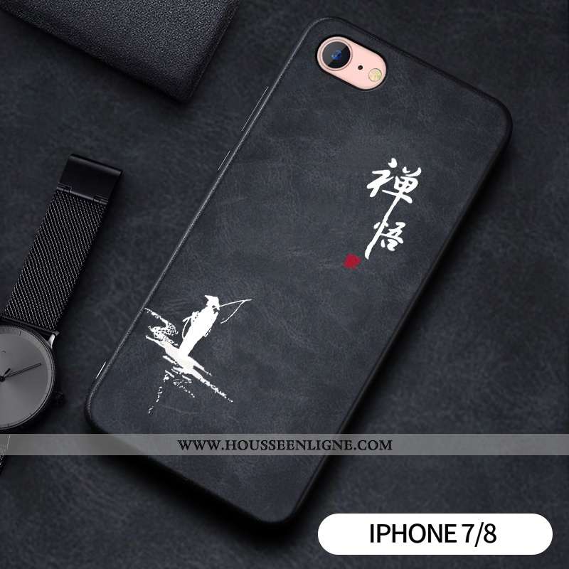 Étui iPhone 7 Silicone Protection Téléphone Portable Gaufrage Noir Coque
