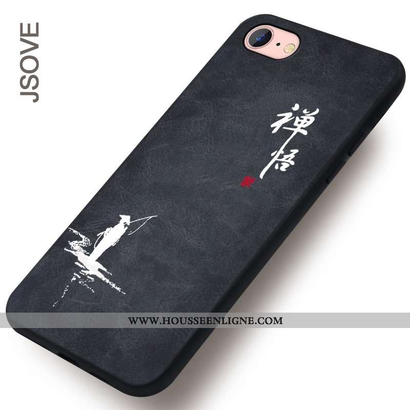 Étui iPhone 7 Silicone Protection Téléphone Portable Gaufrage Noir Coque