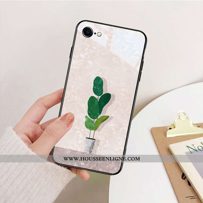 Étui iPhone 8 Créatif Dessin Animé Vert Silicone Miroir Verre Personnalité Verte