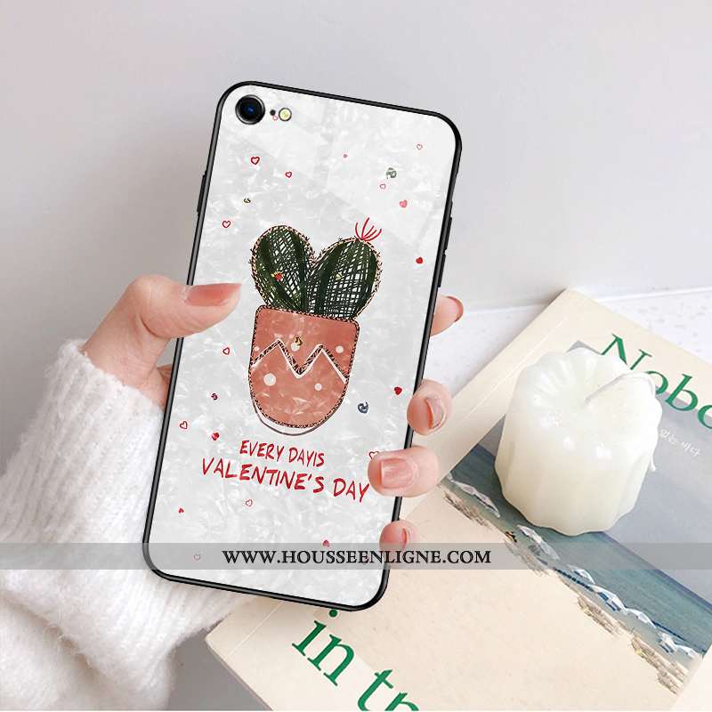 Étui iPhone 8 Créatif Dessin Animé Vert Silicone Miroir Verre Personnalité Verte