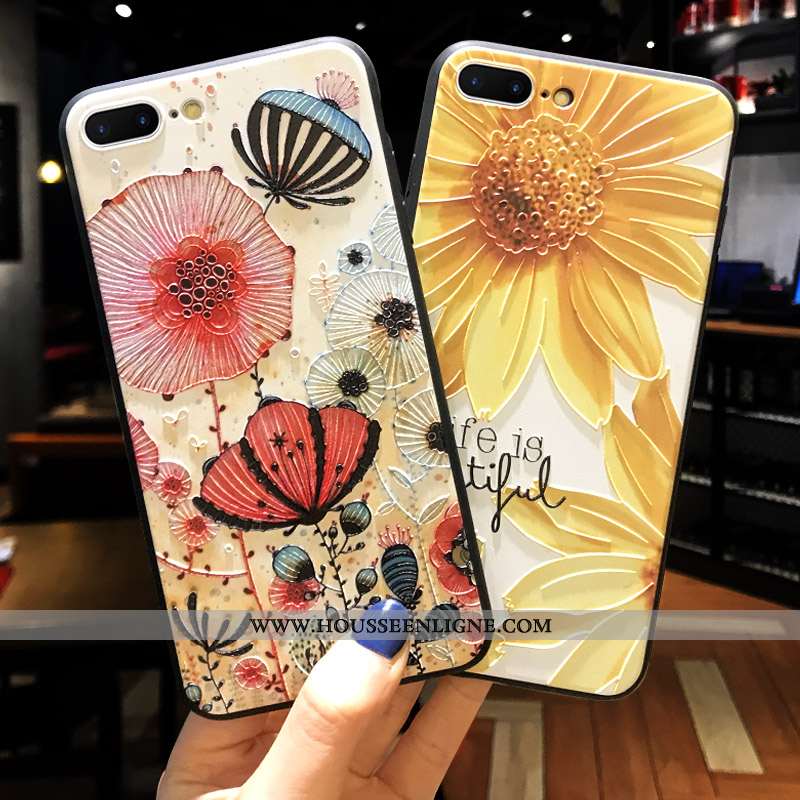 Étui iPhone 8 Plus Créatif Gaufrage Délavé En Daim Fluide Doux Coque Tout Compris Jaune