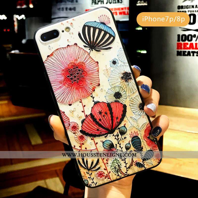 Étui iPhone 8 Plus Créatif Gaufrage Délavé En Daim Fluide Doux Coque Tout Compris Jaune