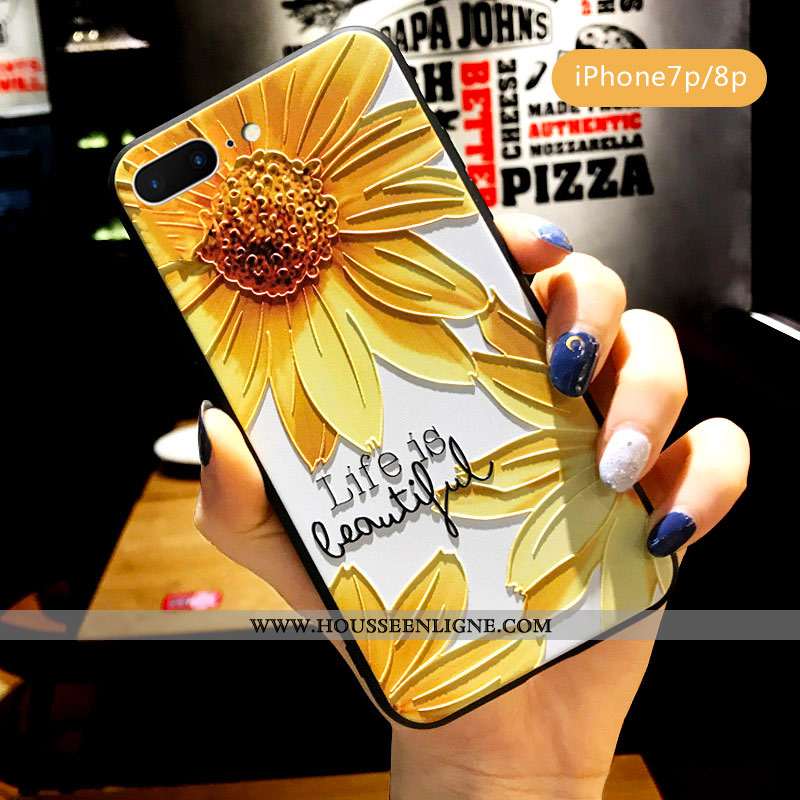 Étui iPhone 8 Plus Créatif Gaufrage Délavé En Daim Fluide Doux Coque Tout Compris Jaune