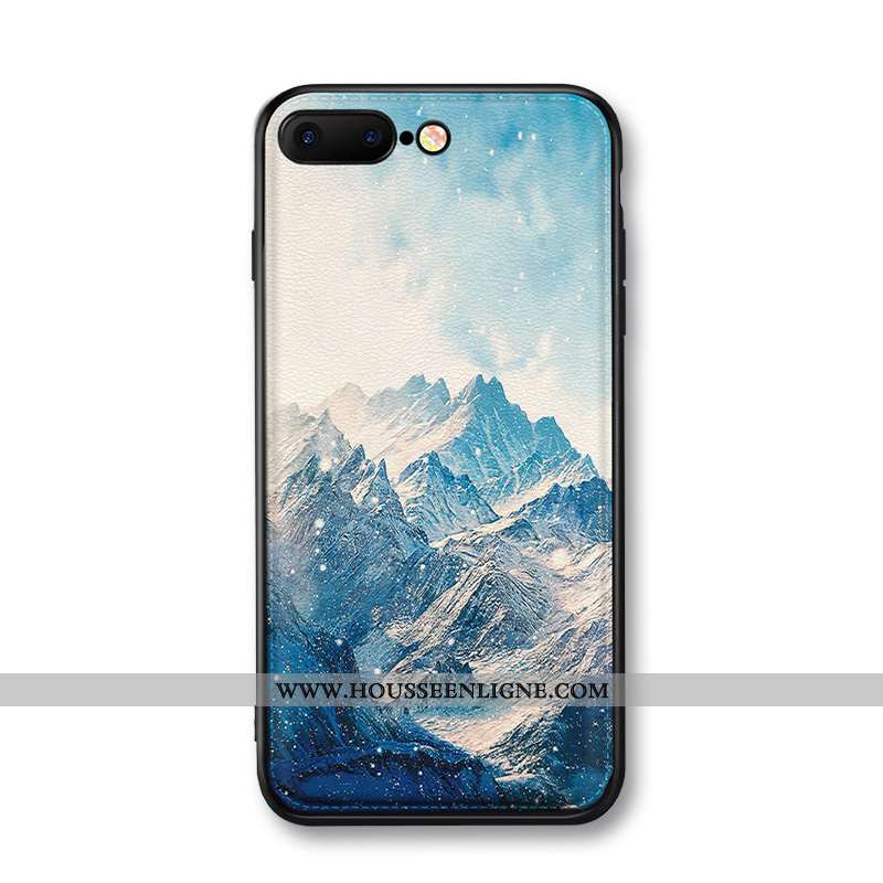 Étui iPhone 8 Plus Cuir Modèle Fleurie Incassable Téléphone Portable Protection Coque Bleu