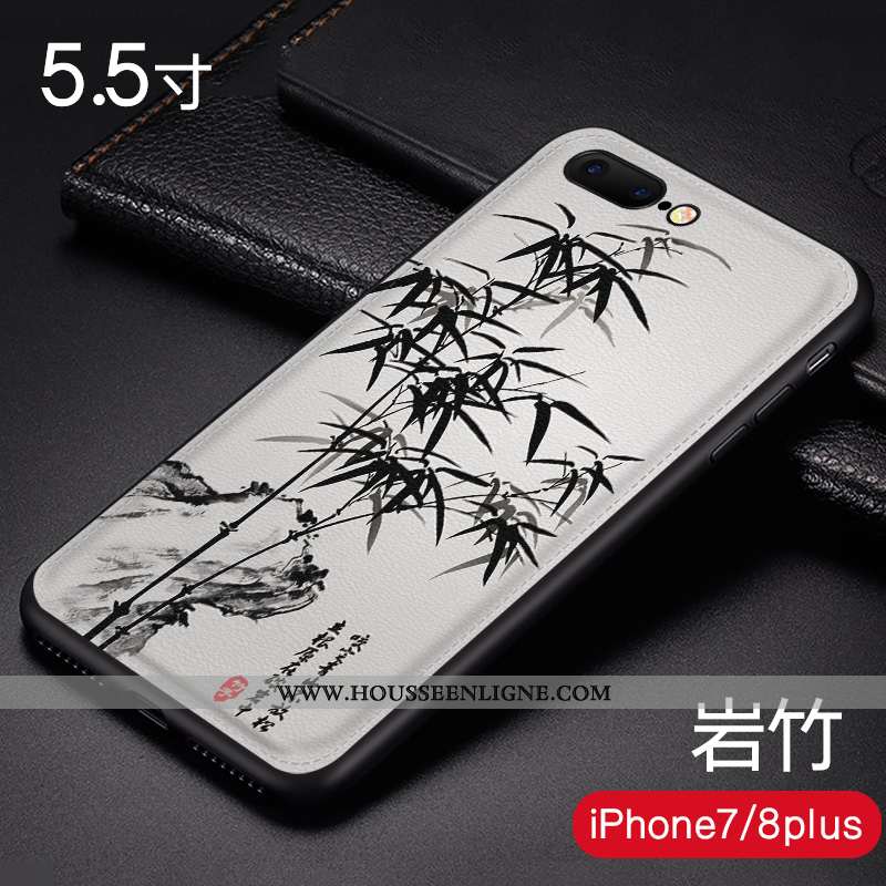 Étui iPhone 8 Plus Cuir Modèle Fleurie Incassable Téléphone Portable Protection Coque Bleu