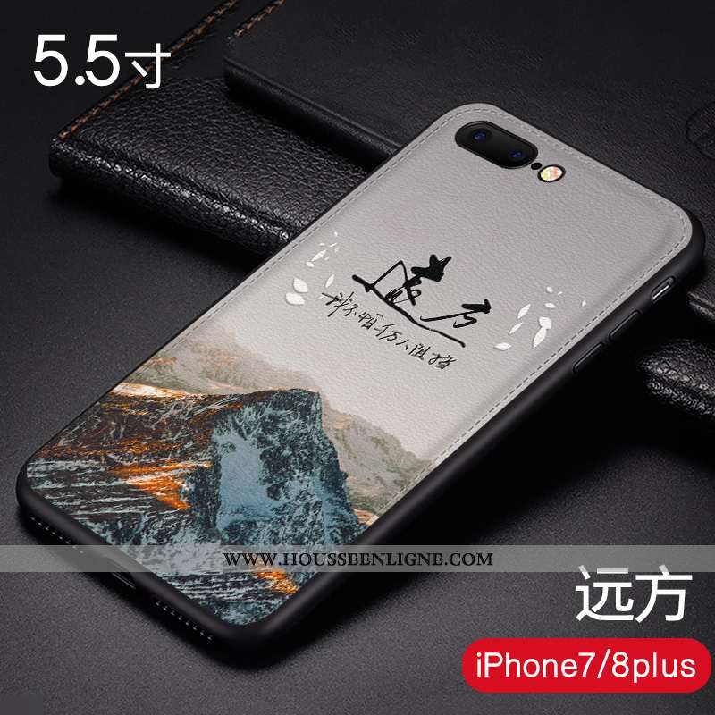 Étui iPhone 8 Plus Cuir Modèle Fleurie Incassable Téléphone Portable Protection Coque Bleu