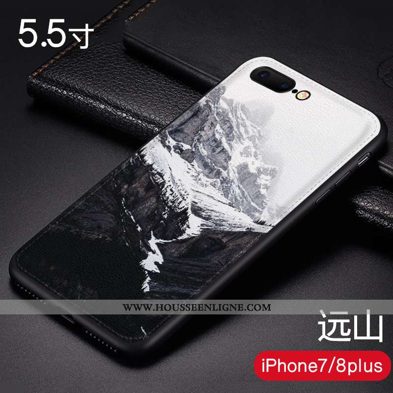 Étui iPhone 8 Plus Cuir Modèle Fleurie Incassable Téléphone Portable Protection Coque Bleu