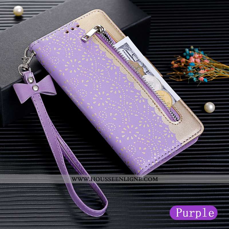 Étui iPhone 8 Plus Cuir Protection Incassable Fermeture Éclair Personnalité Luxe Créatif Violet
